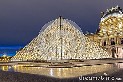 The Louvre pyramid closeup view, Paris, France. Editorial Stock Photo