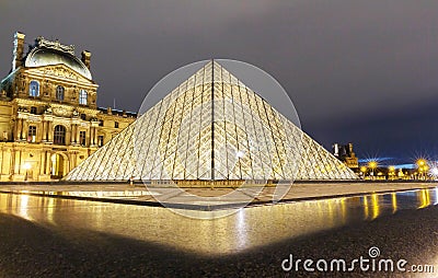 The Louvre pyramid closeup view, Paris, France. Editorial Stock Photo