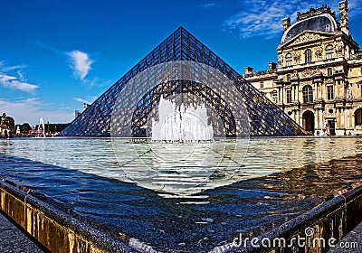 Louvre Pyramid Pyramide du Louvre angle, paris Editorial Stock Photo