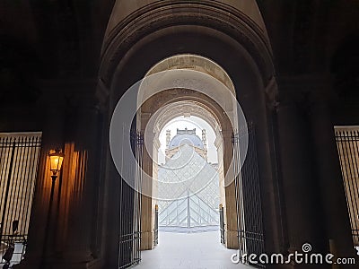 The louvre pyramids seen from the entrance in paris Editorial Stock Photo