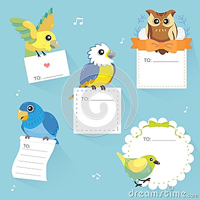 Lovable birds memo collection Stock Photo