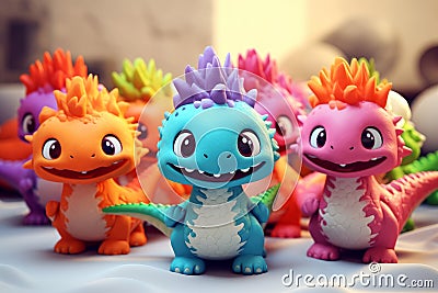 Lovable Cute dinosaurs kids. Generate Ai Stock Photo