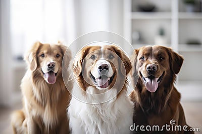 A lovable and mischievous group of little dogs captivates with their charming and animated smiles. Ai generated Stock Photo