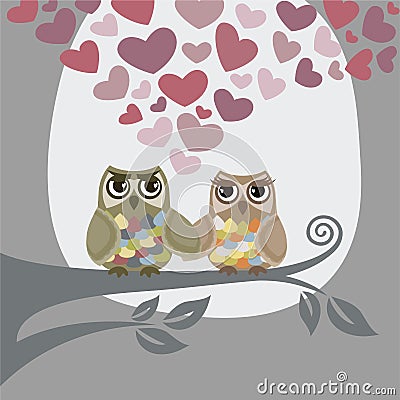 Love is in the air for two owls Vector Illustration