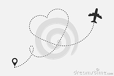 Love airplane route isolated on white background. Vector illustration Vector Illustration