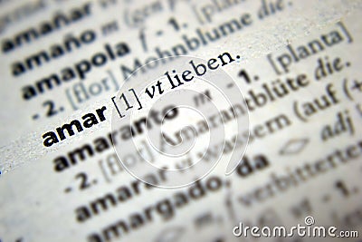 Love Amar Lieben Spanish German Dictionary Stock Photo