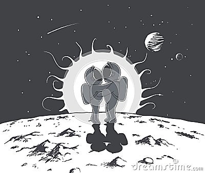 Love and astronauts Vector Illustration
