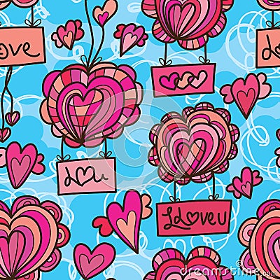 Love balloon fly draw seamless pattern Vector Illustration