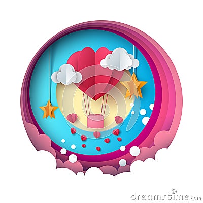 Love balloon illustration. Valentine s Day. Cloud, star, sky Vector Illustration