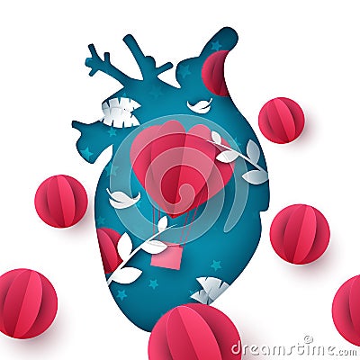 Love balloon landscape. Medical heart illustration. Vector Illustration