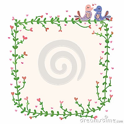 Love bird cute square frame Vector Illustration