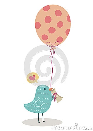 Love Bird Sending Love Letter Vector Illustration