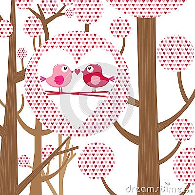 Love Bird Valentine Card Vector Illustration