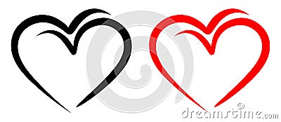 Love birds with red and black two hearts Vector Illustration