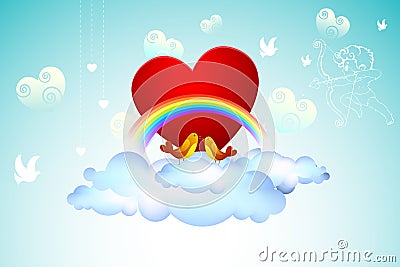 Love Birds on Cloud Vector Illustration