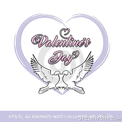 Love Birds Valentine Day Purple Heart Vector Illustration