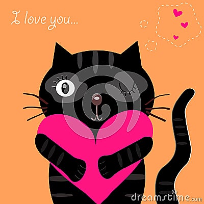 Love black cat Vector Illustration