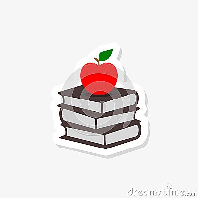 Love books. Stack of books with apple sticker Vector Illustration