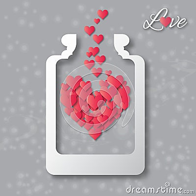 Love bottle jar with red hearts inside. Vector Illustration