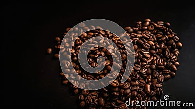 Love is Brewing: Heart Shaped Roasted Coffee Beans Background with Copy Space Cartoon Illustration
