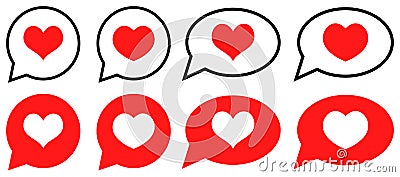 Love bubble with heart in speech bubble icons Vector Illustration