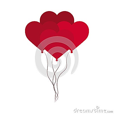 Love bunch balloons shaped hearts decoration romantic passion flat style icon Vector Illustration