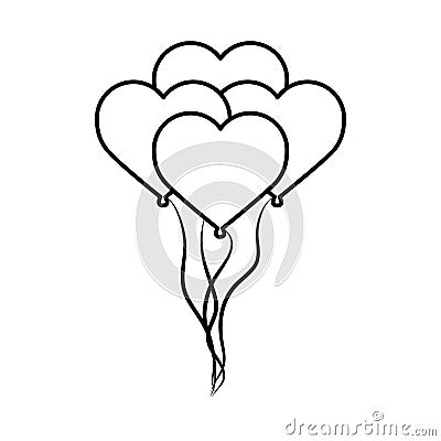 Love bunch balloons shaped hearts decoration romantic passion linear style icon Vector Illustration