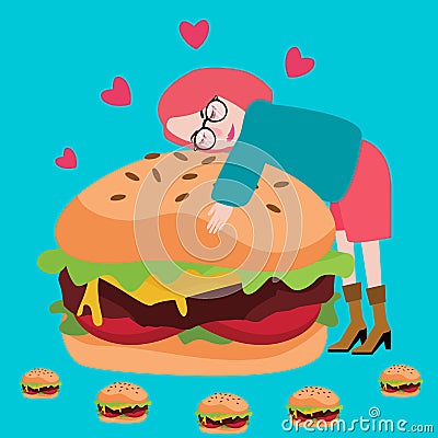 Love burger junknfood lover delicious meat tasty Vector Illustration