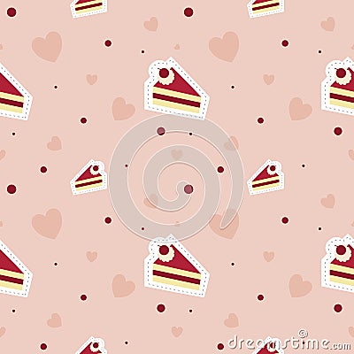 In love with cake pattern seamless and heart vector on pink background Vector Illustration