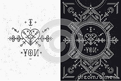 Love card with line romantic and abstract elements Vector Illustration