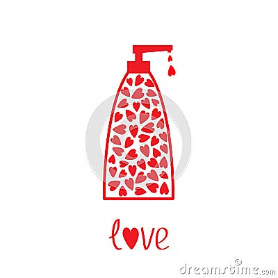 Love card. Tube of cream with hearts inside. Body lotion shampoo gel. Vector Illustration