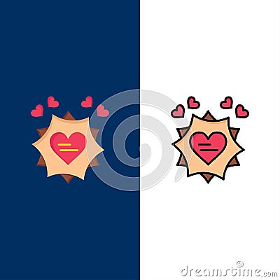 Love, Card, Valentine, Heart Icons. Flat and Line Filled Icon Set Vector Blue Background Vector Illustration