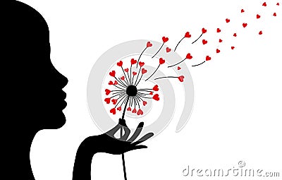 Love card. Woman blowing a dandelion Vector Illustration