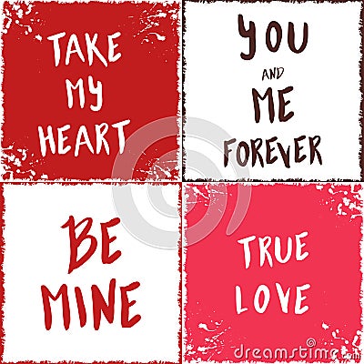 Love cards. Vector collection with lettering elements for love Vector Illustration