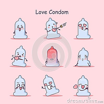 Love cartoon Condom Vector Illustration