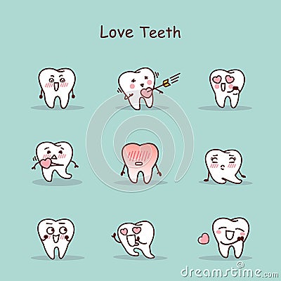 Love cartoon tooth set Vector Illustration