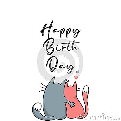 LOVE CATS romantic birthday card Cartoon Illustration
