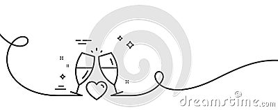 Love champagne line icon. Wedding glasses sign. Continuous line with curl. Vector Vector Illustration