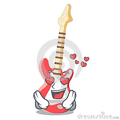 In love character electric guitar in wooden shape Vector Illustration