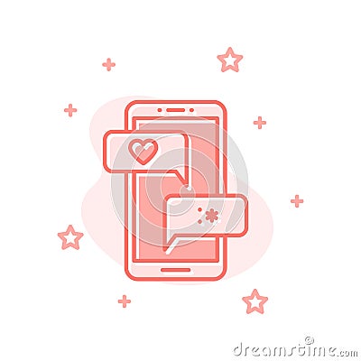 Love Chat flat design mobile phone vector concept Vector Illustration