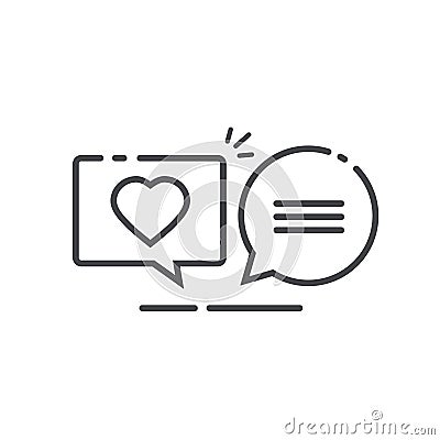 Love chat messages vector illustration line outline art symbol, chatting bubble speeches with text and heart isolated Vector Illustration