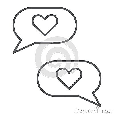 Love chat thin line icon, romantic and dialog, speech bubble sign, vector graphics, a linear pattern on a white Vector Illustration