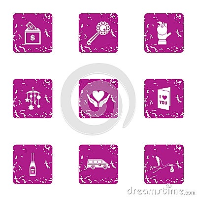 Love child icons set, grunge style Vector Illustration