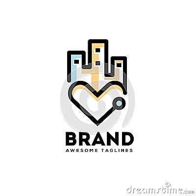 Love city logo, heart city lines logo concept Vector Illustration