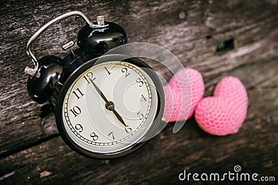 Love clock at 6 o`clock, Time of sweet loving pass memories. Stock Photo