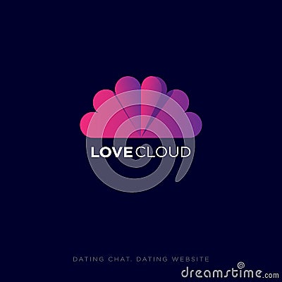 Love Cloud logo. Dating website emblem. Dating chat. Pink hearts like cloud. Vector Illustration