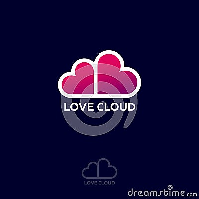 Love Cloud logo. Dating website emblem. Dating chat. Pink hearts like cloud. Vector Illustration
