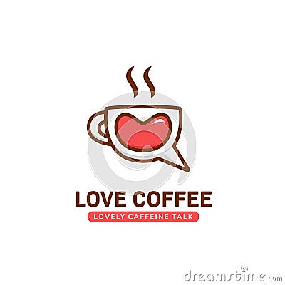 Love coffee talk logo, lovely cute coffee mug cup chat logo icon Vector Illustration