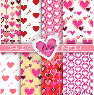 Love collection : Set of 8 Love collection seamless patterns. Vector Illustration