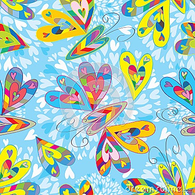 Love colorful butterflies seamless pattern Vector Illustration